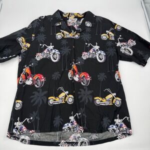 Pacific Legend Motorcycle Hawaiian Shirt Palm Trees‎ Button Up 2XL